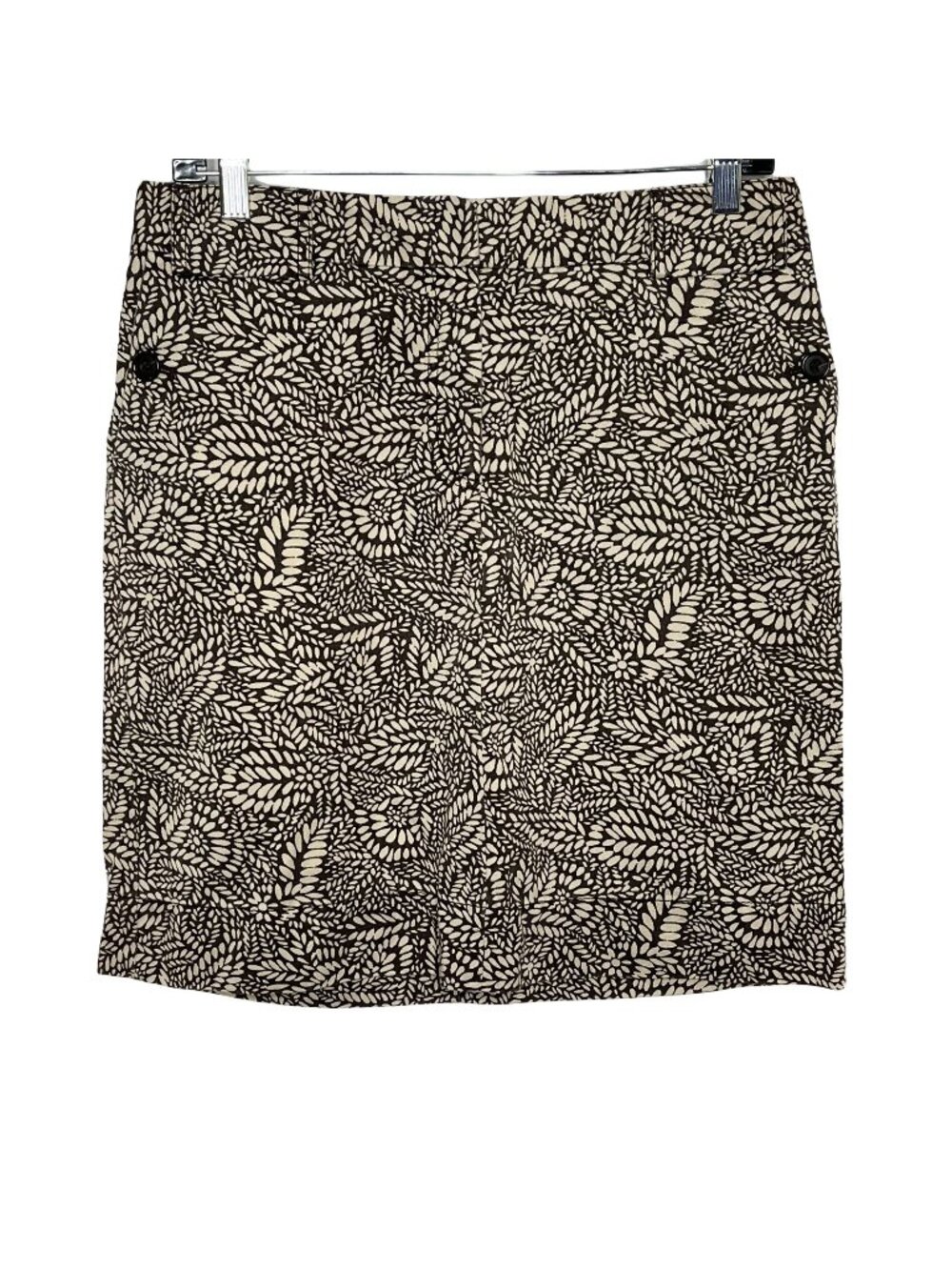 Ann Taylor Pencil Skirt Womens 6 Brown Tan Leaf Print Stretch Work